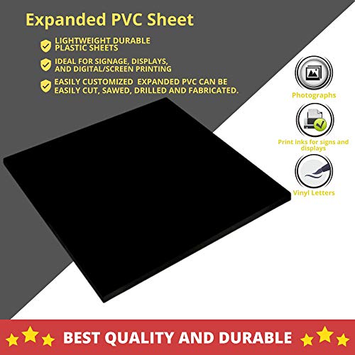 Expanded PVC Sheet Lightweight Rigid Foam 6mm (1/4Inch) 12 x 12 inches Black Ideal for