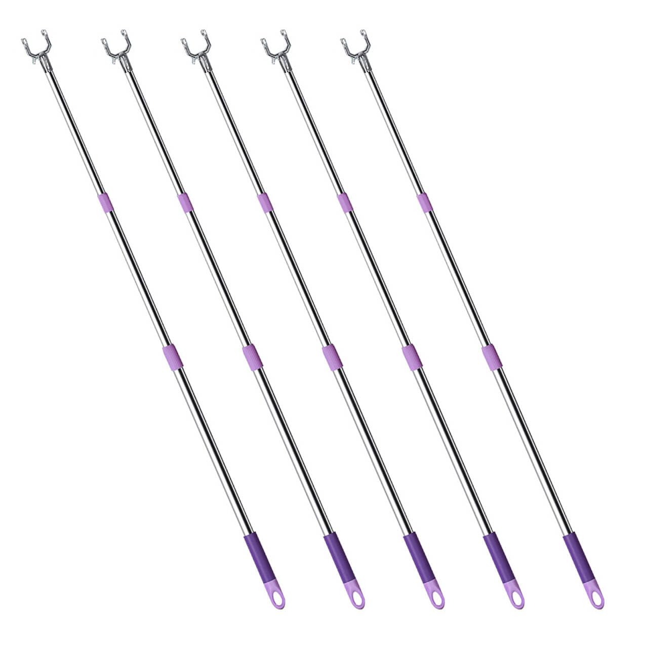 Wardrobe Hook Pole, 5 Pieces Retractable Pole Hook, Retractable Clothing Reach Pole, Scalable To 200 Cm/78.7 Inches, Hanger Pole Suitable For Wardrobe, Clothesline, Closet Hook, Clothes Rail (Purple)