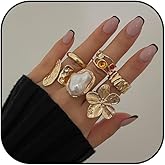 Tazimo Gold Chunky Knuckle Ring Set Non Tarnish,Statement Adjustable Stacking Rings Trendy Unique Fashion Jewelry Gifts for Women