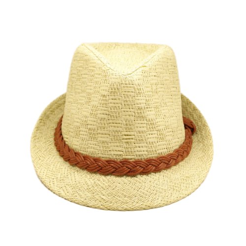 Classic Fedora Straw Hat with Braided Band, Natural - Thumbnail 2