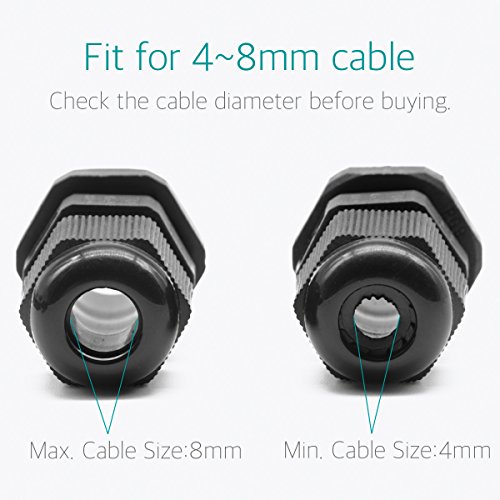 Lantee PG 9 Cable Gland - 20 Pieces Black Plastic Nylon Waterproof Wire Glands Connector Fitting - Thumbnail 3