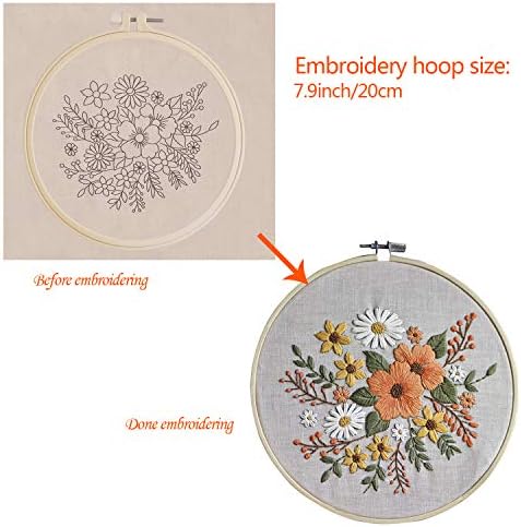 Stamped Embroidery Equipment – for DIY Newbie Starter Sew Equipment for Artwork Craft Helpful Stitching Together with Colour Sample Embroidery Fabric,Embroidery Hoop,Colour Threads,Instruments Equipment … (package 11)
