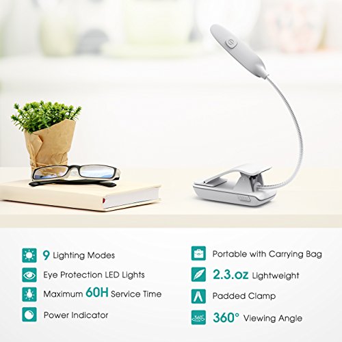 image for 7 LED Clip Reading Light, TopElek Book Light with 9-Level Brightness(W