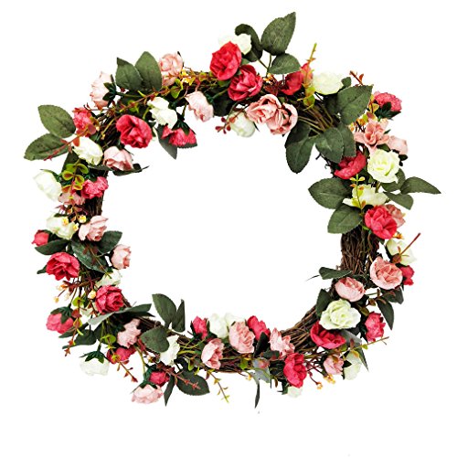 SIYWINA Door Wreath Handmade Emulation Rose Garland Summer Wreath Decor Flower Artificial Flower Decoration Door Spring Wreath