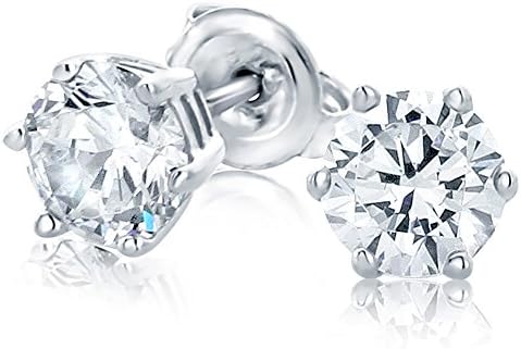 Sterling Silver Rhodium Plated, 6mm Round CZ 6 Prong Set Basket Solitaire Stud Earrings