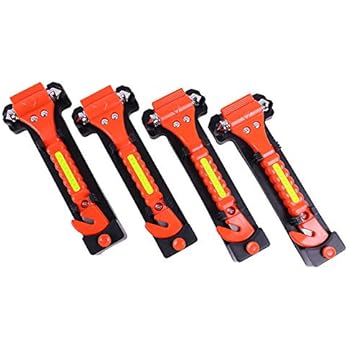 GoDeCho 4 Pack Car Emergency Escape Window Breaker and Seat Belt Cutter Hammer with Light Reflective Tape,Life Saving Survival Kit