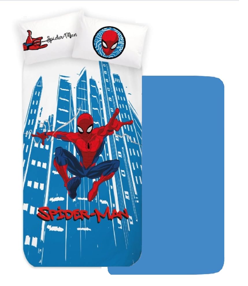 Children's Bedding Set, 3 Piece Set, Under Fitted Sheet, Sheet, Pillowcase, Single Bed, 100% Cotton (Spiderman 2)