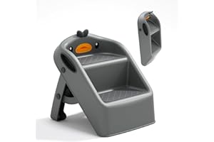 MSPRLS Toddler Kids Step Stool for Bathroom Sink Dark Grey | Foldable 2 Step Stool for Kids 1-4 Years Old | Dual Height 15.5" Child Kitchen Helper with Handles - Easy to Move, Slip-Resistant