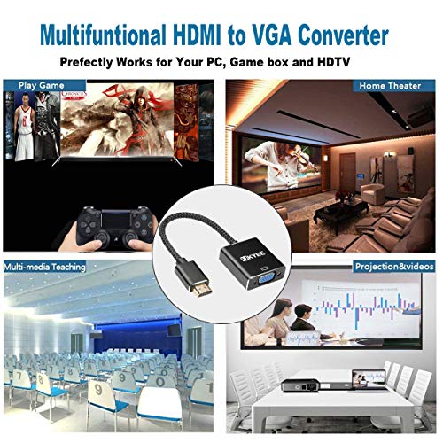 HDMI to VGA Adapter with Audio, UKYEE HDMI to VGA 1080P Male to Female Converter Nylon Braided for PC,Laptop,Monitor,Projector,HDTV,Xbox with 3.5mm Audio Cable and Micro USB Cable- Black - Thumbnail 4