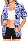 La Leela Blouses Button Up Hawaiian Shirt Womens Beach Short Sleeves Swimsuit Royal Blue