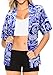 La Leela Blouses Button Up Hawaiian Shirt Womens Beach Short Sleeves Swimsuit Royal Blue