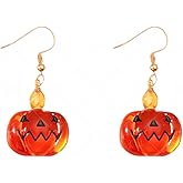 Ghost Pumpkin Small Earrings 3D Funny Resin Evil Pumpkin Face Spider Lightweight Spooky Dangle Drop Earrings for Women Gothic Halloween Cosplay Party Thanksgiving Day Holiday Fashion Jewelry