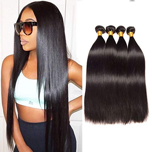 NEWNESS Peruvian Hair Bundles 7A 4 Bundles Straight Human Hair Extensions Natural Black