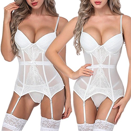 image for Hessimy Womens Sexy Lingerie Bustier Girdle Waist Cincher with Garter 