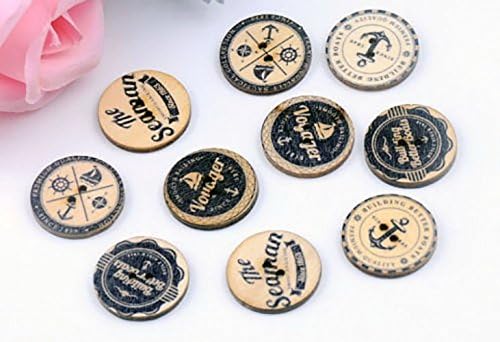 Hand Made Wooden Buttons 5/8" 15mm NAUTICAL THEME 2-hole Scrapbook Craft 100 Pcs