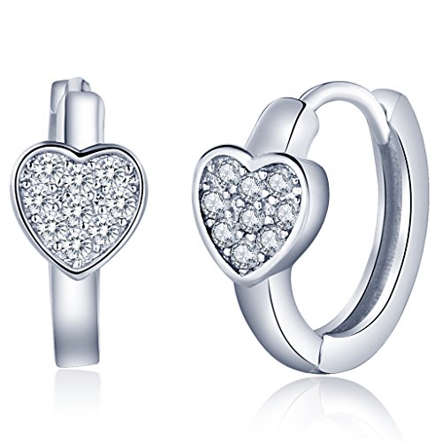 Infinite U Huggie Earrings 925 Sterling Silver Cubic Zirconia Small Hoop Star/Heart Cartilage for Women (Heart)