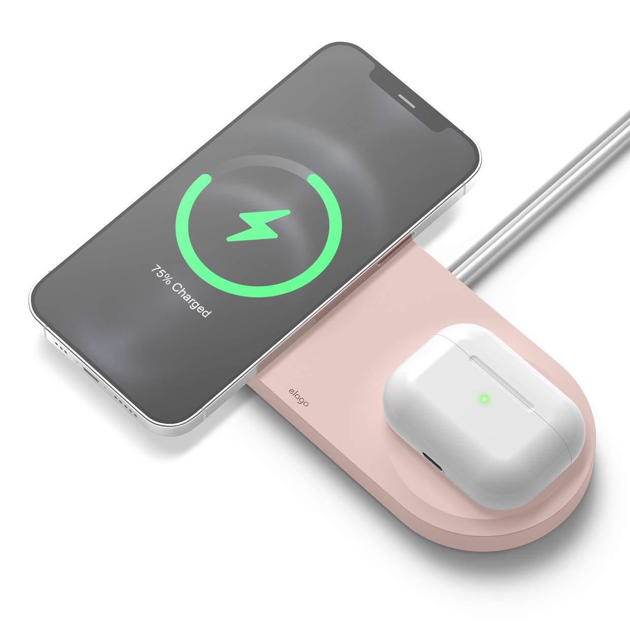 elago MS Charging Hub Duo Compatible with MagSafe Charger – 2 in 1 Wireless Charging Station Compatible with iPhone 14 & 13 & 12 Series and AirPods Pro 2, 1 & 3 [Charger Not Included] (Sand Pink)