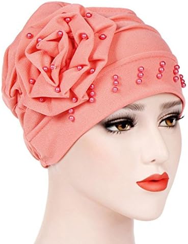 Quistal New Classic Women Slouchy Flower Muslim Ruffle Cancer Hat Baggy Beanie Scarf Turban Head Wrap Cap For Chemo (Watermelon Red)