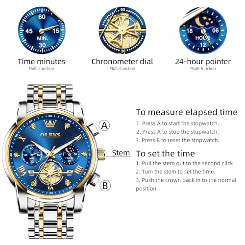 OLEVS Men Silver Watches,Men's Stainless Steel Chronograph Watch,Man Analog Quartz Big Face Male Watches Luxury Waterproof Roman Numeral Dress Diamond Relojes para Hombre