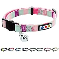 Pawtitas Pet Multicolor Cat Collar with Safety Buckle and Removable Bell Cat Collar Kitten Collar Teal/Pink/Purple Cat Collar