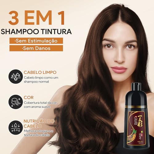 IIIMEIDU Shampoo de Tintura 3 em 1 Marrom escuro Natural 500ml – Cobre Cabelos Brancos Instantaneamente – Fórmula com Extratos Naturais – Para Homens e Mulheres