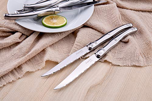 [Set of 6]Steak Knives,Silverware Set,FANTECK 18/10 Stainless Steel Serrated Sharp Light Premium Laguiole Dishwasher Safe Polished Table Dinner Cutlery Flatware Kitchen Steak Knives Gift Box-Silver 9" - Thumbnail 3
