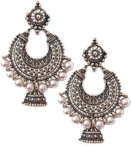Pahal Traditional Bollywood South Indian Gold Silver Jhumka Earrings White Pearl Wedding Jewelry for Women