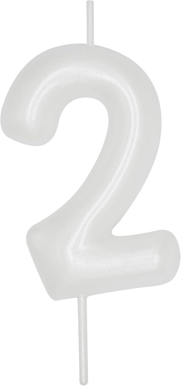 Candles & Holders - DERVENTA Birthday Candles Numbers White 2.36 inch Party Cake Topper 1 Piece (Number 2 White)