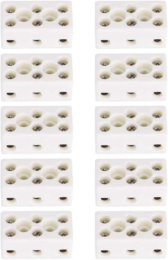 10PCS 3 Way 24A Ceramic Terminal Block Porcelain Terminal Block Wire Connector High Temperature Resistant, 1.32x0.70x0.61in - Image 5
