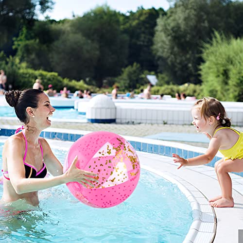 POPLAY Inflatable Beach Balls 16 Inch, 3PCS Glitter Beach Balls Pool Toys with Confetti Sparkling Balls for Kids Toddlers Adults Summer Pool Party