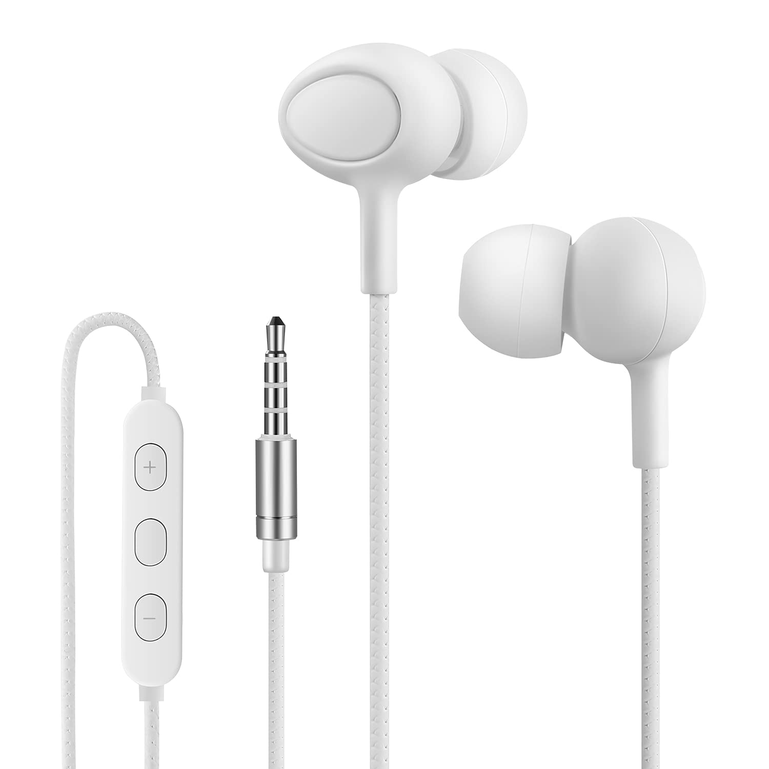 Yiwiso Sleep Headphones, Soft Earphones Wired for Sleeping, Sleep Earpbuds for Side Sleeping, In-Ear Headphones with Mic and Volume Control, Noise-Isolating, Travel, Relaxation (White)
