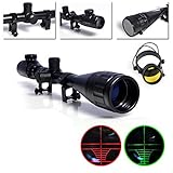 OTW Rifle Scope 6-24x50 AOEG Red & Green Illuminated Mil-Dot Reticle Crosshair Scope with 20mm Picatinny Rings Mount