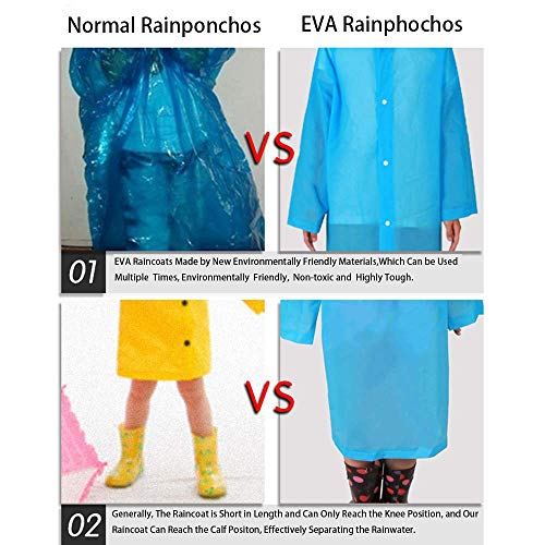 suyncyi Kids Rain Ponchos,Reusable Kids Rain Coat for 6-11 Years Old -Blue - Thumbnail 3