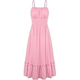 GRACE KARIN 2026 Summer Maxi Dresses for Women, Smocked Spaghetti Strap Long Dress, Flowy Boho Beach Sundresses with Pockets