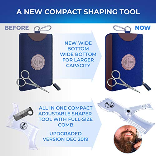 Manecode Beard Shaping Kit - Grooming Tools for Men - Adjustable Lineup Template with built-in Comb, Laser Sharpening Scissors, All in Hygiene Travel Case