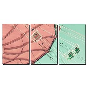 3 Piece Canvas Wall Art - Vintage Pastel Swing Chairs - Modern Home Art Stretched and Framed Ready to Hang - 16"x24"x3 Panels