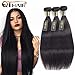 QTHAIR 16A Virgin Brazilian Straight Human Hair Extensions (14 16 18 inch,300g) 100% Unprocessed Brazilian Virgin Human Hair Weave Straight Hair Bundles Natural Color