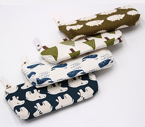 FIVOENDAR Adorable Forest and Animal Linen Pencil Case Pen Zipper Bag Coin Organizer Makeup Costmetic Bag Pouch - Set of 4