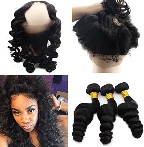 Atina Hair 360 Frontal Pre Plucked With Bundle Brazilian Loose Curly Virgin Hair With 360 Lace Frontal (18 20 22 with 16)