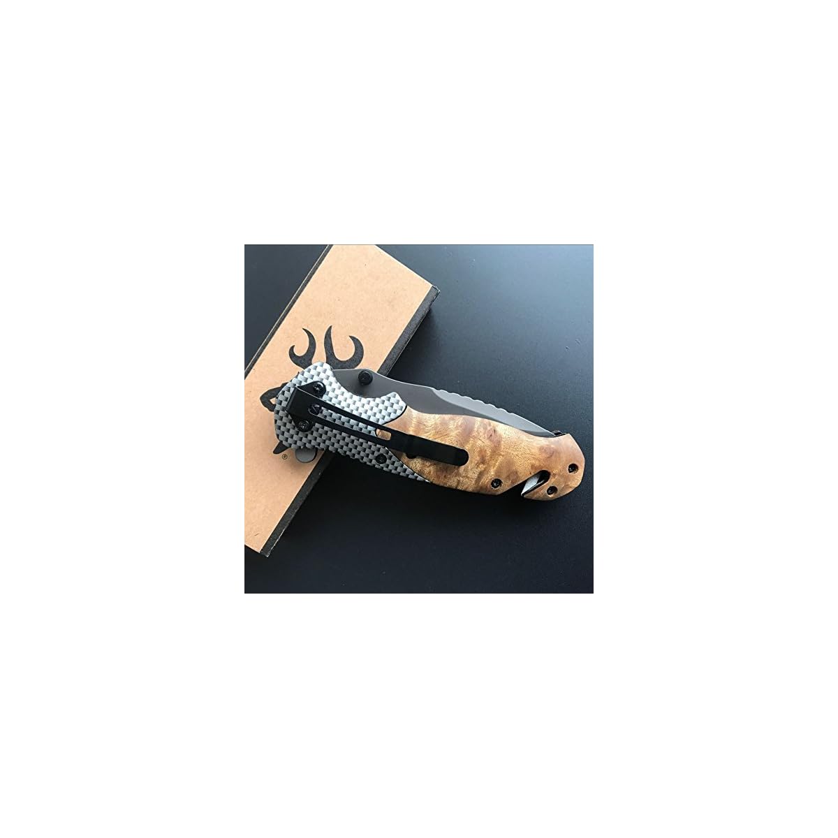 Browning X50 Tactical Wood and Carbon Fiber Pocket Survival Folding Hunting Knife bouldermassif