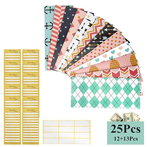 Colovis 12 Pieces Budget Envelopes, Cash Envelopes System for Cash Saving Money Budget Plus 12 Pieces Budget Sheets and 1 Piece Label Sheet