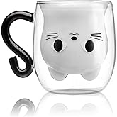Phitihui Cat Mugs, Double Wall Glass Cute Coffee Tea Cup, Graduation Valentines Mothers Day Easter Halloween Christmas Gifts for Women Wife Mum Her Girl Teacher Friend, Birthday Present Idea