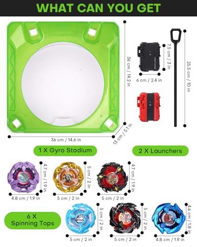 Grande X Stadium Arena Set - 6 Spinners, 2 Launchers and 1 Xtreme with X Rail | fighting arena for kids ages 6 and up, fighting toy for boys
