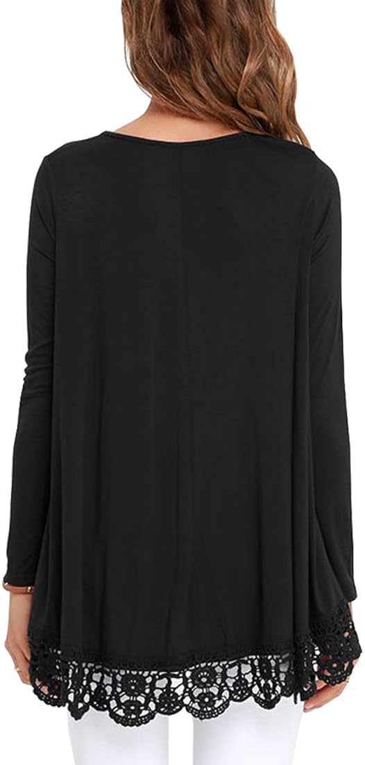 QIXING Women's Tops Short Sleeve/Long Sleeve Lace Trim O-Neck A Line Tunic Blouse at  Women’s Clothing store