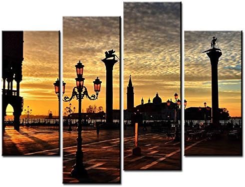 Fingertip Art Wall Art Paintings - 4 Pieces Decor Art of Street Italia Lantern Venezia Lights City Italy Painting - The pictures Print on Canvas for Modern Home Decor Decoration