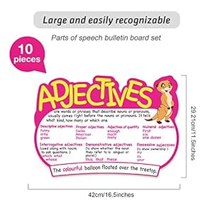 Outus 10 Pcs Parts of Speech Poster Grammar Poster Educational Grammar Cutouts Bulletin Board Set for Classroom Teachers Elementary Homeschool Essentials, 16.5 x 11.5 Inches (Bright Color,Animal) - Image 3