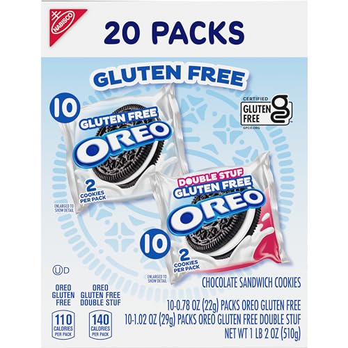 OREO GLUTEN FREE ORIGINAL & DOUBLE STUF CHOCOLATE SANDWICH COOKIES VARIETY PACK, GLUTEN FREE COOKIES, 20 SNACK PACKS (2 COOKIES PER PACK)