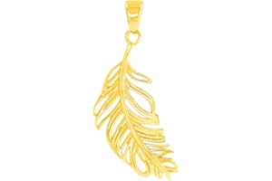 Jewelry America Solid 14K Yellow Gold Textured Feather Charm Pendant