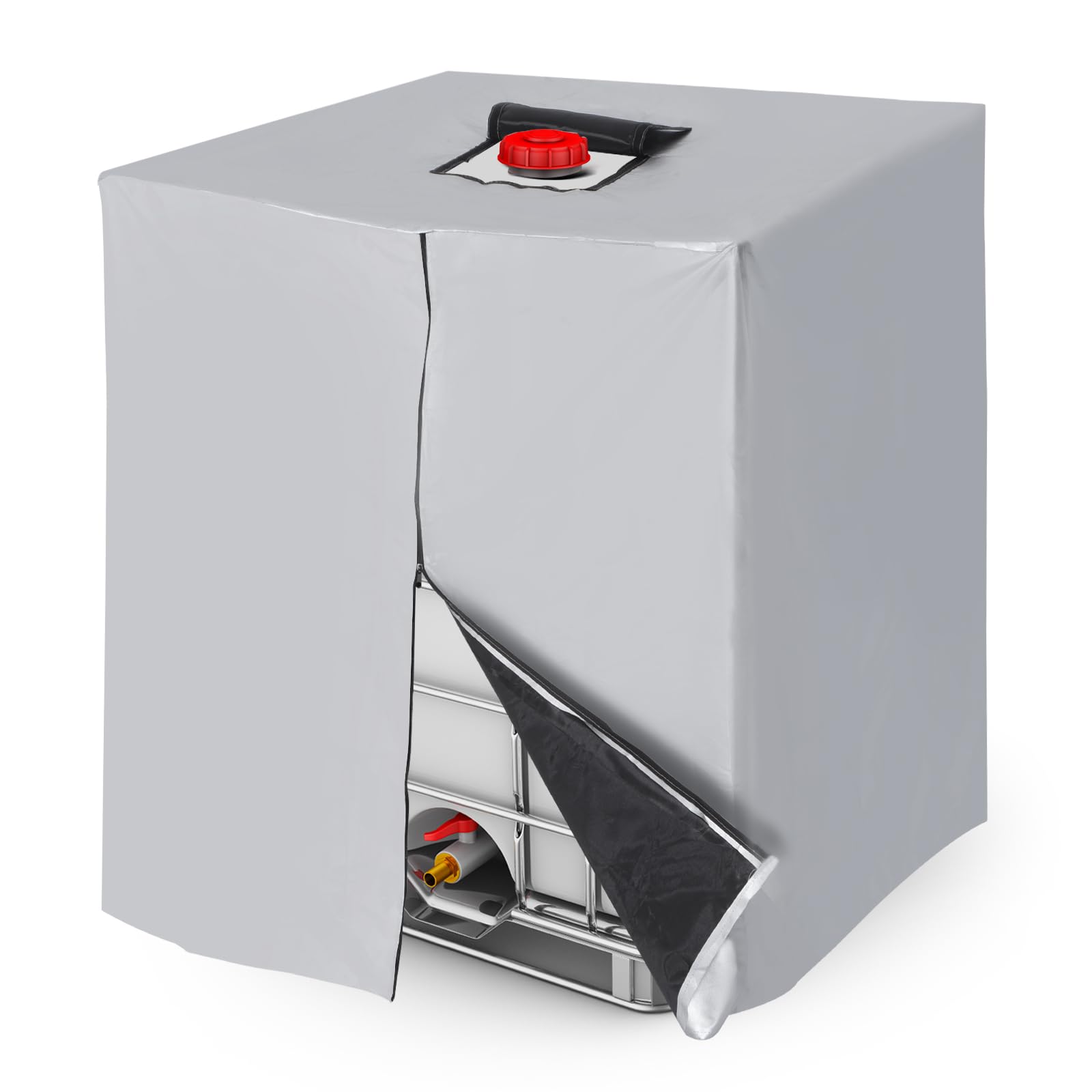 PATIKIL IBC Tote Cover 275 Gallon 420D Fabric Sunshade Waterproof Water Tank Protective Cover with Zipper for 1000L Outdoor Garden Water Ton Rain Barrel, Silver (120 * 116 * 100cm)