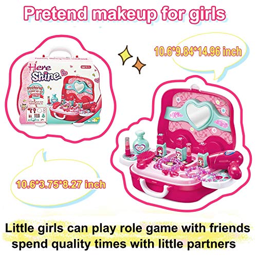 Candice's Sweet Pretend Play Vanity Case Fashion Beauty Salon Cosmetic Palette with Hair Dryer Mirror Scissors Hair Brush For Little Girls Toddler 20 Pcs - Thumbnail 7